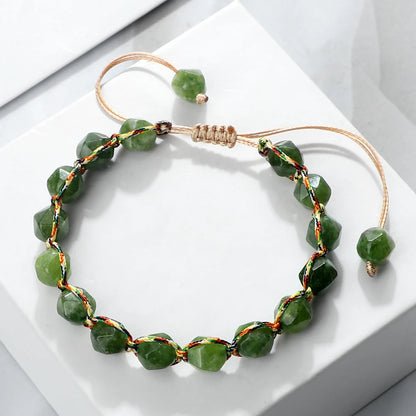 Cut Surface Gemstone Braided Bracelet