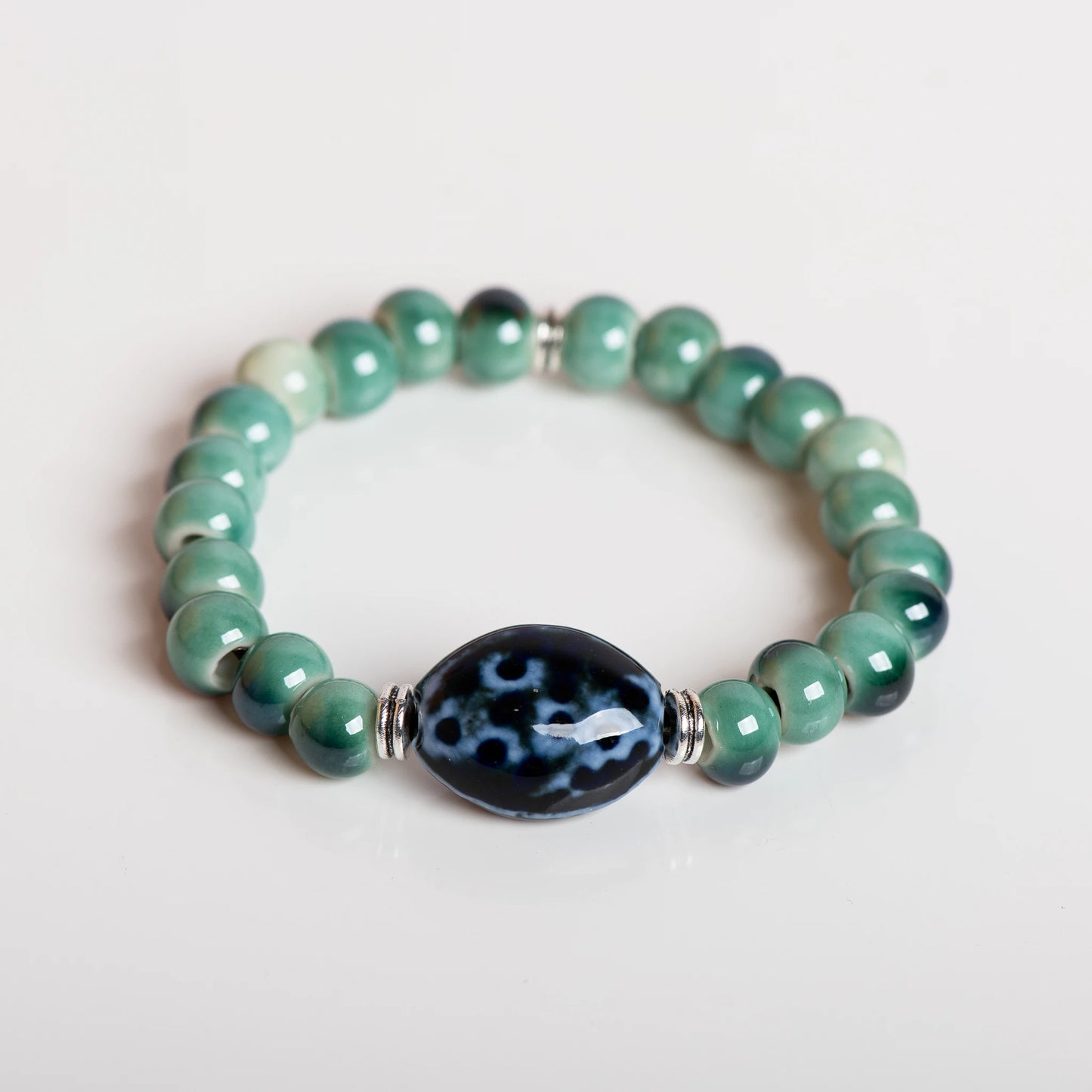 Natural Green Agate & Dzi Bead Bracelet