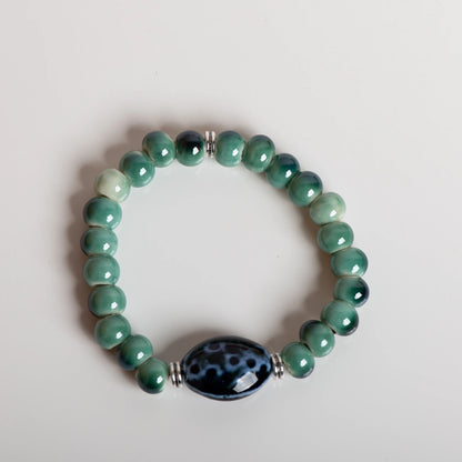 Natural Green Agate & Dzi Bead Bracelet