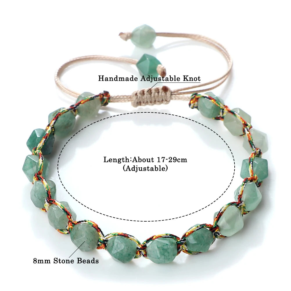 Cut Surface Gemstone Braided Bracelet