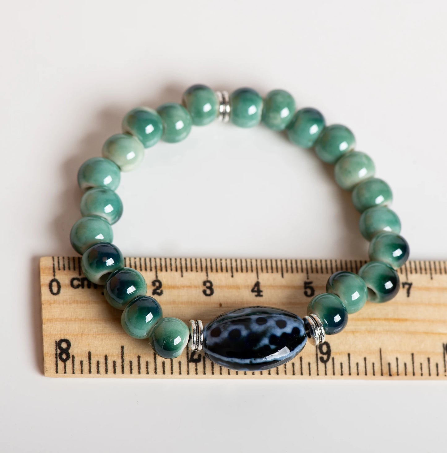 Natural Green Agate & Dzi Bead Bracelet