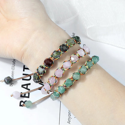 Cut Surface Gemstone Braided Bracelet